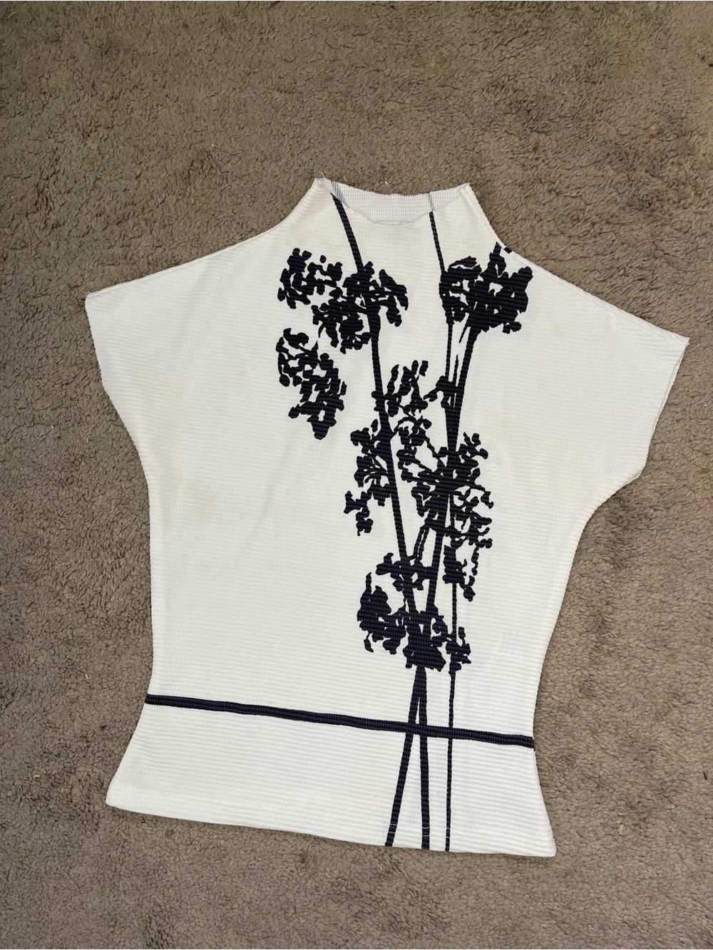 Fashion Nova White Knit Top with Navy Floral Print